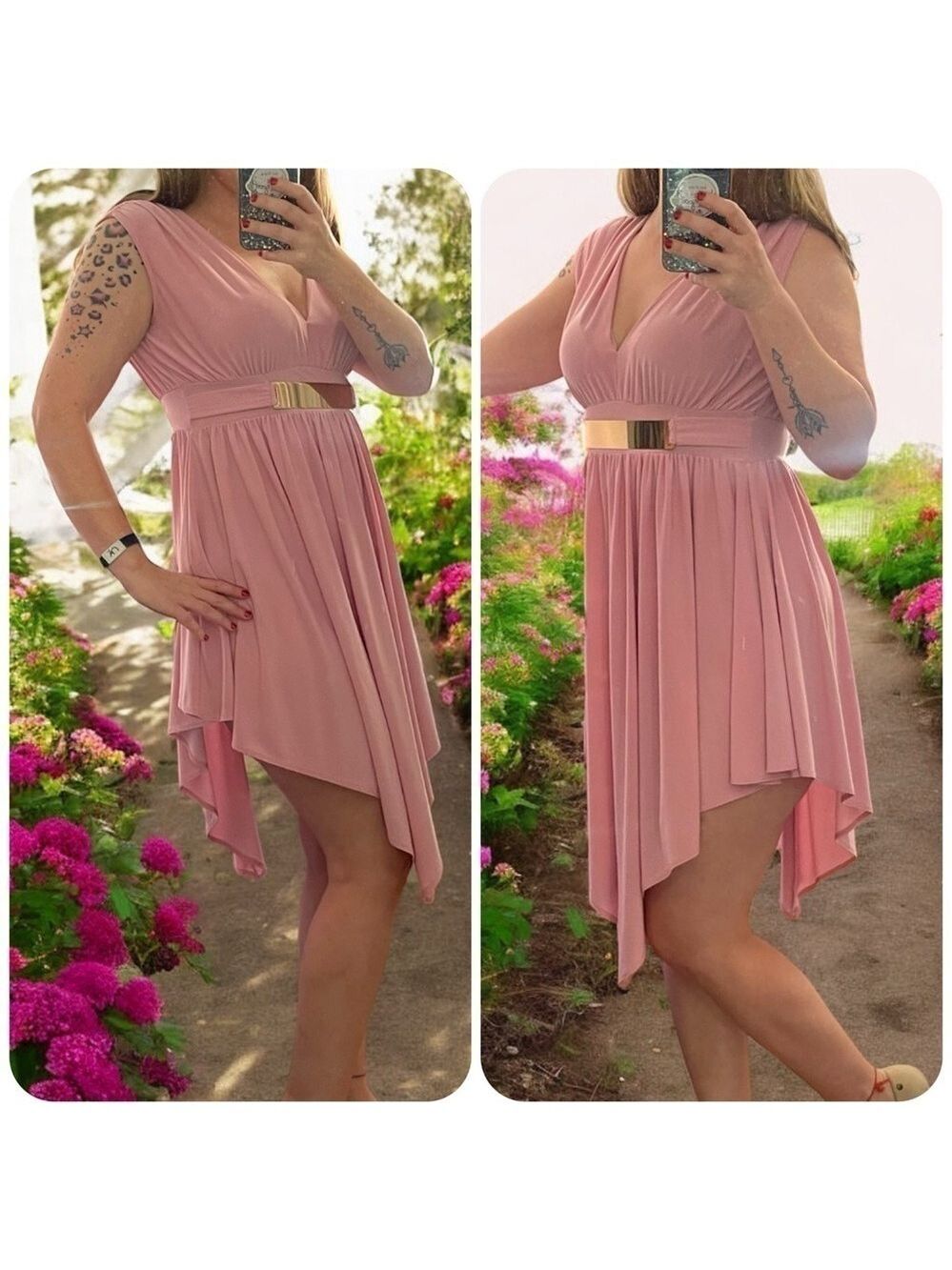 Y2K Dress Asymmetrical Fairy Bodycon Stretch pink Midi Dress V Shape